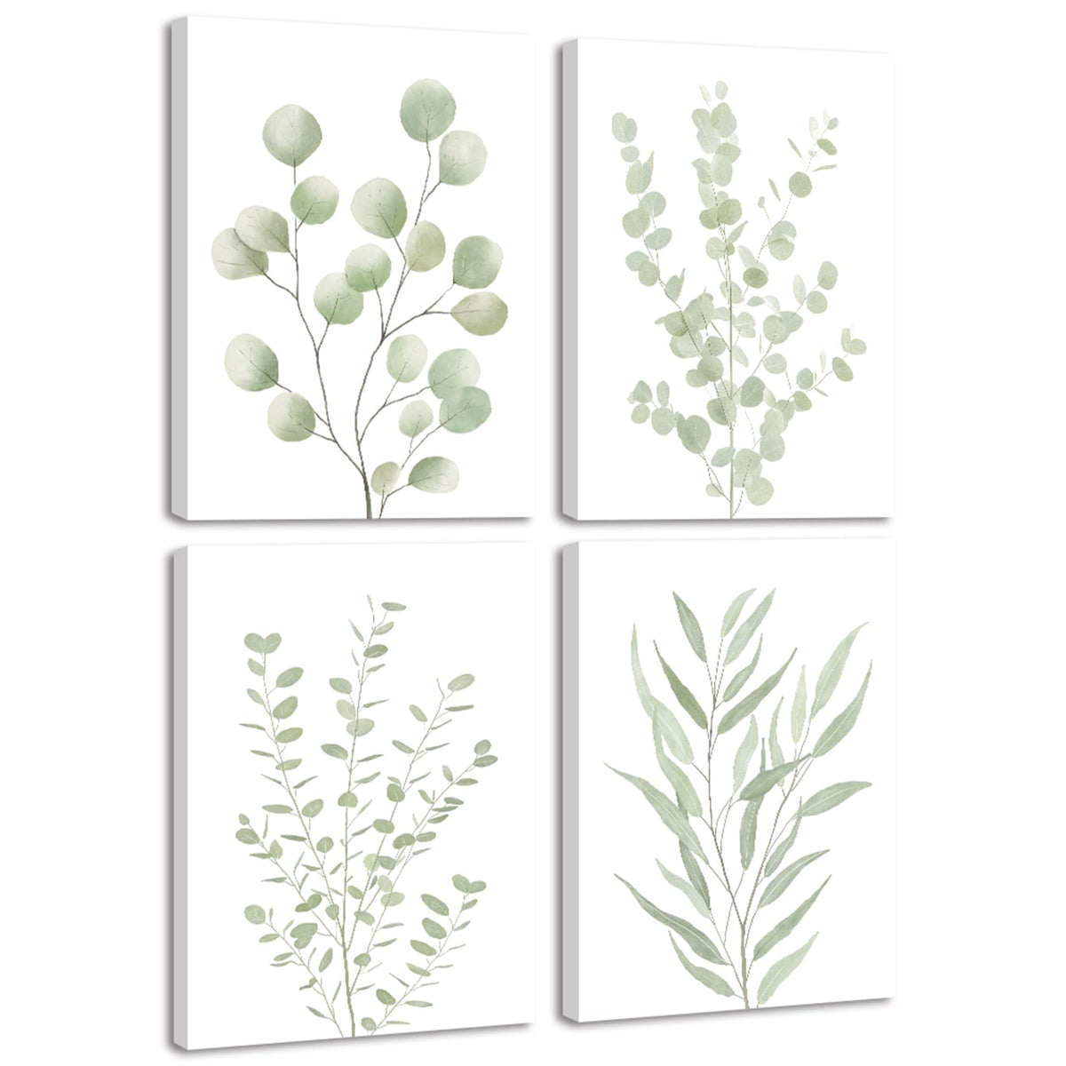 Drsoum Botanical Plant Framed Wall Art Boho Wall Decor for Bathroom Sage Green Eucalyptus Leaf Prints Minimalist Aesthetic Ready to Hang Set of 4, 8x10 in (Natural Framed)