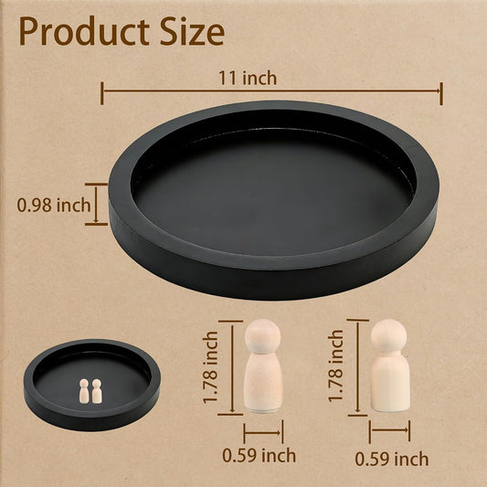 11 Inches Round Wooden Tray Decor,Black Decorative Trays