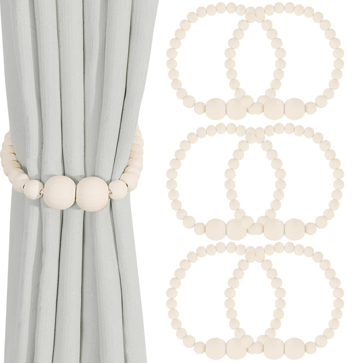 KLOGTSIND Magnetic Curtain Tiebacks, 2 Pack Wood Bead Curtain Holdbacks
