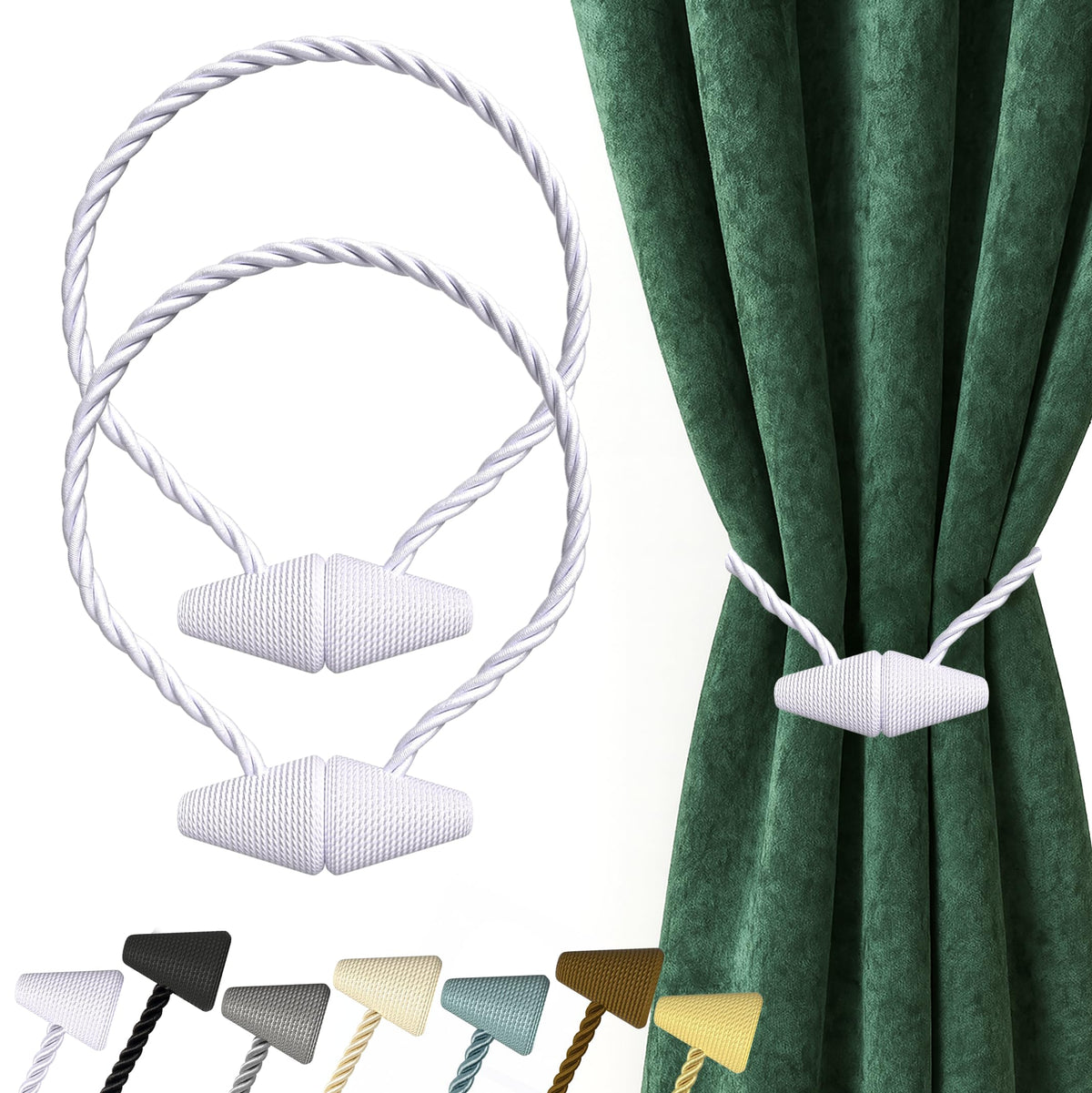 Hion Magnetic Curtain Tiebacks Black 2pcs, Curtain Holdbacks Hooks Holders