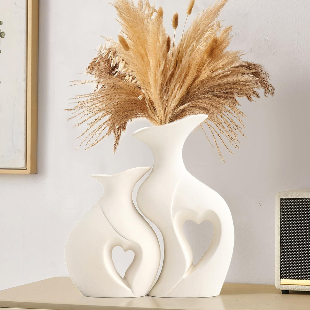 Black and White Vases Home Decor Heart Shape Ceramic Vase Set of 2