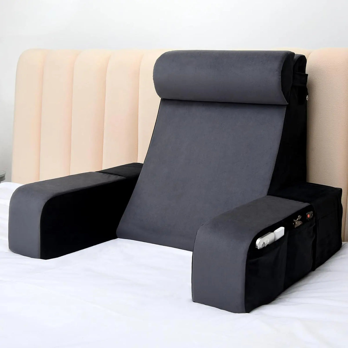 Reading Pillows for Bed ,Back Rest Pillow for Sitting Up, Bed Chair with Arms Memory Foam Comfortable Backrest Pillow for Working/Gaming/Resting in Bed&Floor