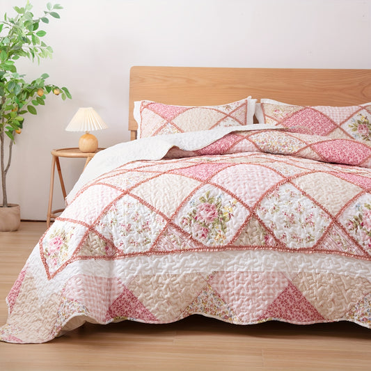 2/3pcs Floral Large Bedspread And Quilt Set, Made Of Soft Microfiber, Ideal for Decorating Rural Farmhouse Bedrooms (includes 1 Quilt And 1/2 Pillowcase). A Thoughtful Gift for Women, Perfect for Spring, Summer, Autumn, And Winter Use