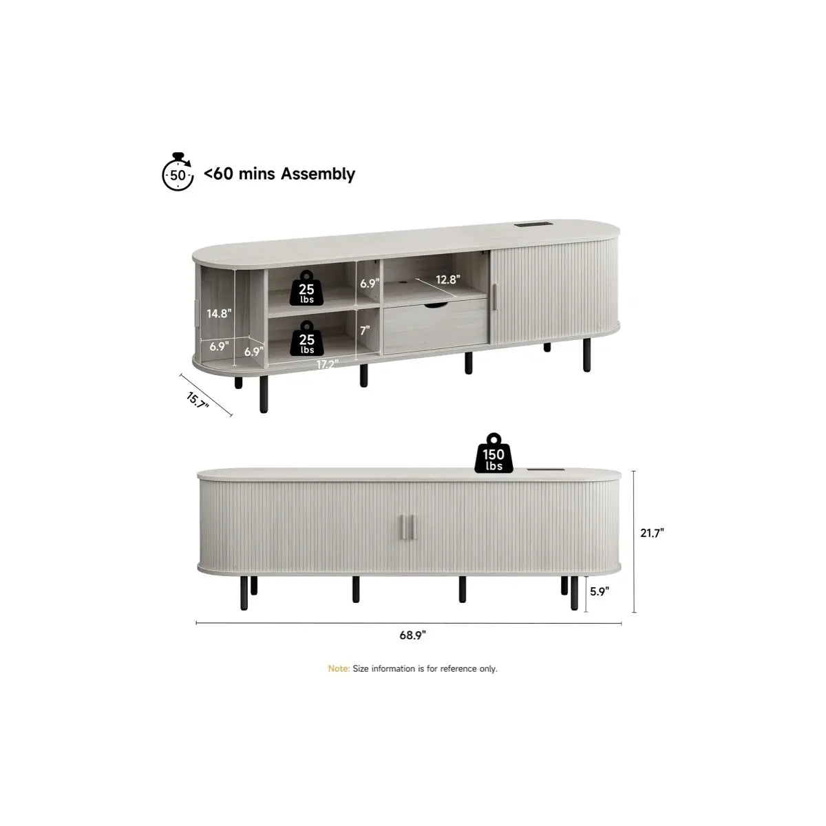【Sliding Doors Design】ONBRILL 55"/63"/71"/86" Gorgeous Fluted TV Stand for TVs up to 60/70 Inch, Modern Entertainment Center with Power Outlet & Adjustable Shelves Storage for Living Room, Media Console,Bedroom Furniture,Christmas Gift【BackToSchool】