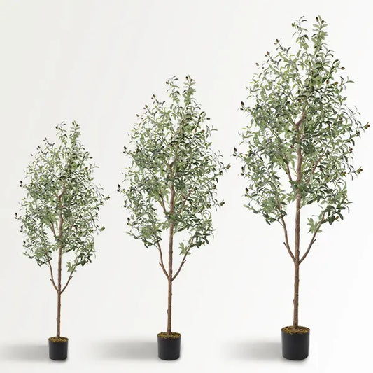 Artificial Olive Tree 7Ft/6Ft/5Ft Tall Faux Silk Plant for Home Office Decor Indoor Fake Potted Tree with Natural Wood Trunk and Lifelike Fruits Decorative Ornaments Wooden