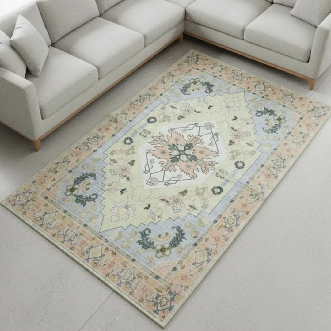 Muddy Mat Antique Washable Area Rugs for Living Room, Bedroom & Dining Room – Modern Soft Low Pile Non Slip Carpet – Pet Friendly Waterproof Foldable Rugs for Home