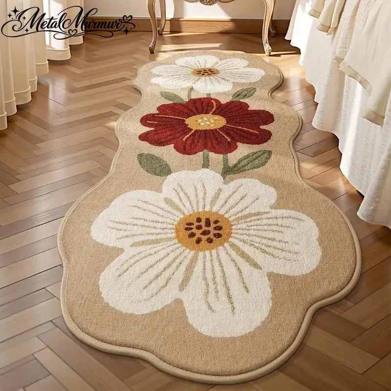 Abstract Shape Rectangular Non-Slip Floor Mat - Soft Flower-Pattern Decorative Area Rug for Indoor Recreation Use in Living Room, Bedroom