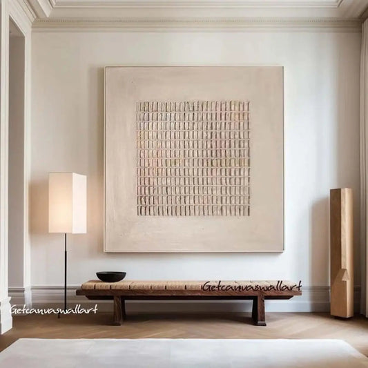 Artistic Large Beige Textured Impasto Wall Art - Framed Minimalist Wabi Sabi Print, Modern Home Decor For Living Room
