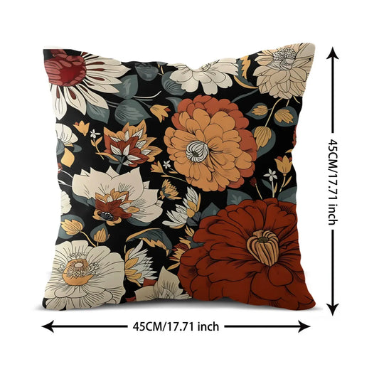 Bohemian Floral Throw Pillow, Includes Pillow Core Cushion, Ethnic Botanical Print Accent Pillow, Soft Plush, Vintage Boho Style Decor for Living Room, Sofa, Bedroom, Farmhouse & Home, Square Pillow, Home Decorative Cushion