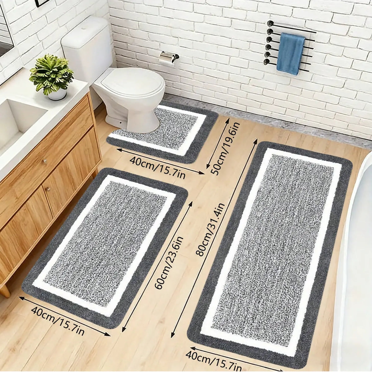 3-Piece Extra Large Bathroom Rugs Set, Plush Microfiber Bath Mats with U-Shaped Toilet Mat, Absorbent Non-Slip Washable Shower Rugs