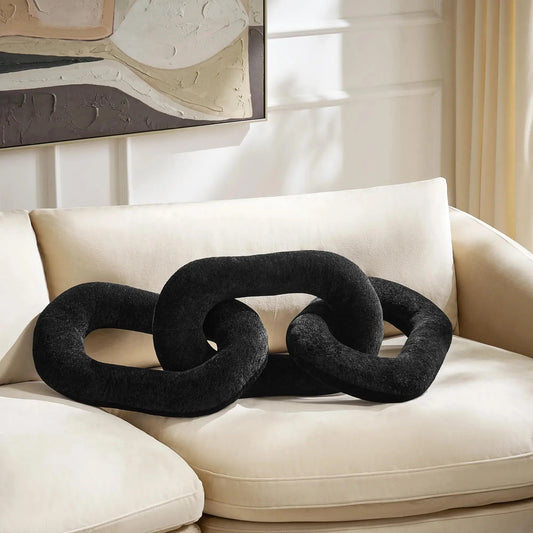 Z Gallerie 46in Black-Taupe Oversized Velvet Chain Link Throw Pillow - Plush Fill, Deco-Inspired Modern Glamour, Unique Room Decor, Decor for Living Room Accent Pillow