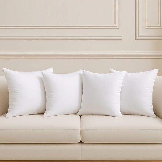 4-Pack White Cushions - Throw Pillows, Soft Cozy Fluffy Cushion Inserts -Hypoallergenic Filled Square Lightweight Stuffer Pillows for Living Room Bedroom, Home Decor 100% Polyester Microfiber Fabric