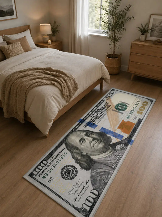 Money Design Area Rug, Cash Print Runner Floor Mat, Novelty Room Decor for Bedroom, Living Room, Office, Dorm & Hallway