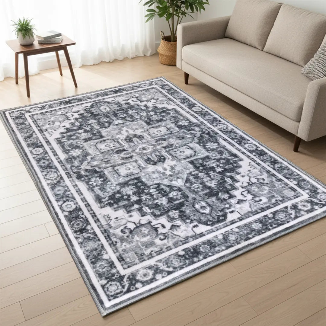 Muddy Mat Antique Washable Area Rugs for Living Room, Bedroom & Dining Room – Modern Soft Low Pile Non Slip Carpet – Pet Friendly Waterproof Foldable Rugs for Home