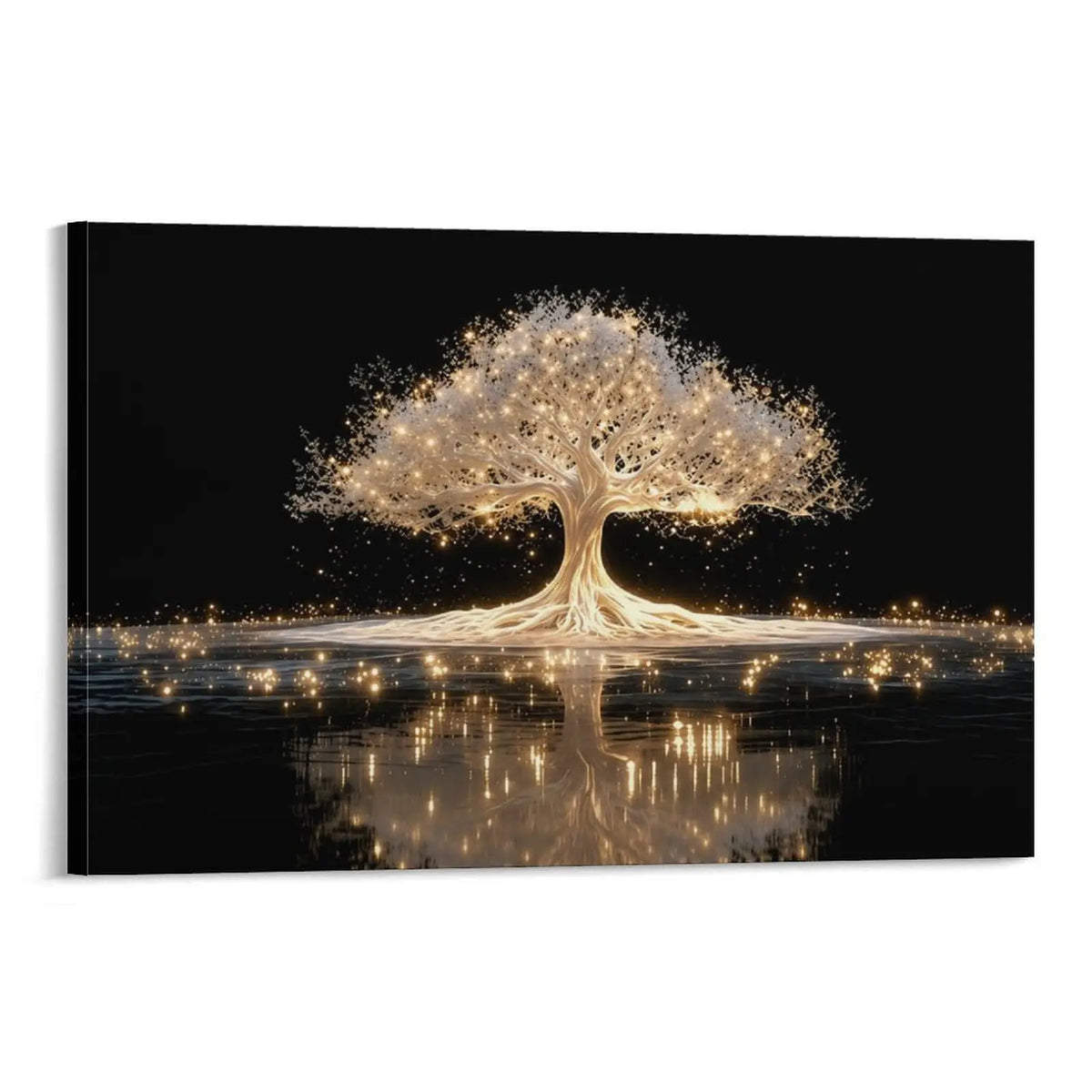 Wooden Framed Tree of Life Canvas Painting, Modern Abstract Wall Art, Golden Luminous Tree Design, Living Room, Bedroom, Corridor Decor, Easy to Hang, Luxury Decor, Spiritual Art, Meditation Decor, Housewarming Gift, Contemporary Art