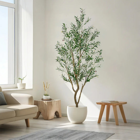 Lifelike Artificial Olive 5.25/6/7FT Tree Decorative Fake Plant Indoor Tall Plant Realistic Shape Multiple Branches and Leaves Suitable for Home Office,dorm essentials,dorm decor,dorm room decor