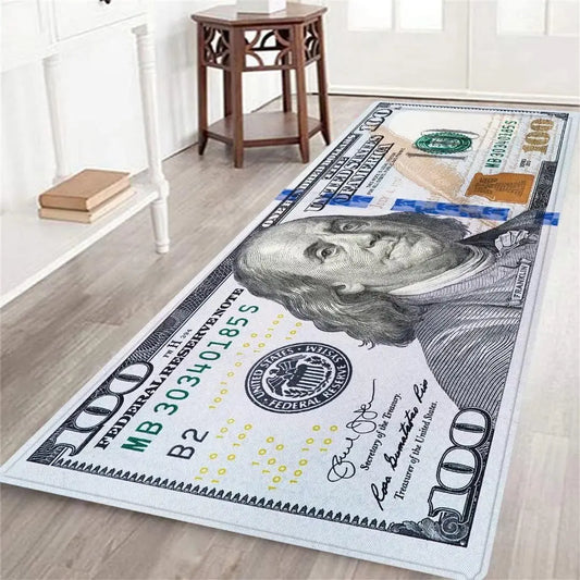 AISOON Washable $100 Bill Print Non-Slip Rubberback Floor Runner Rug - Modern Multicolor, Bedroom Decor, House Decor, Rugs for Bedroom, Living Room Decorations, Room Accessory for Hallway, Entryway
