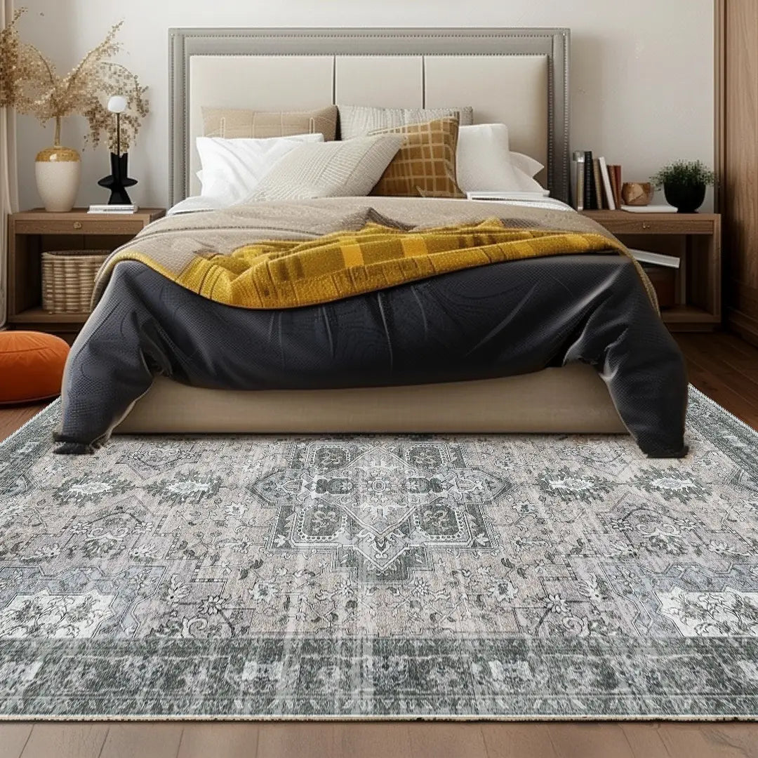 Muddy Mat Antique Washable Area Rugs for Living Room, Bedroom & Dining Room – Modern Soft Low Pile Non Slip Carpet – Pet Friendly Waterproof Foldable Rugs for Home
