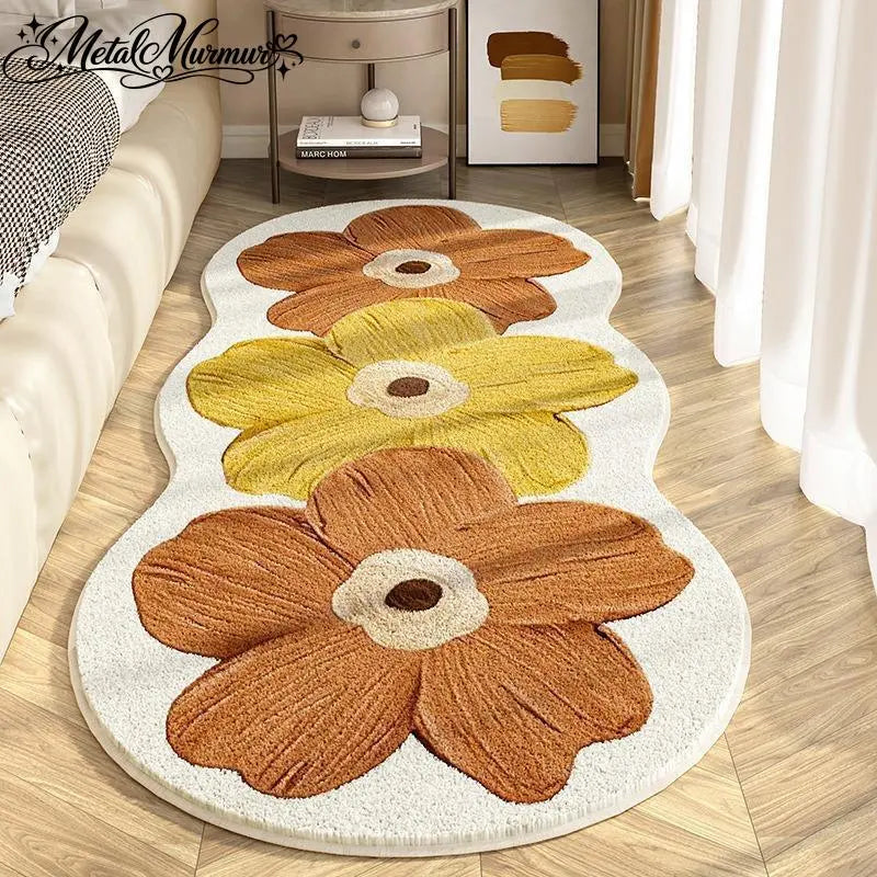 Abstract Shape Rectangular Non-Slip Floor Mat - Soft Flower-Pattern Decorative Area Rug for Indoor Recreation Use in Living Room, Bedroom