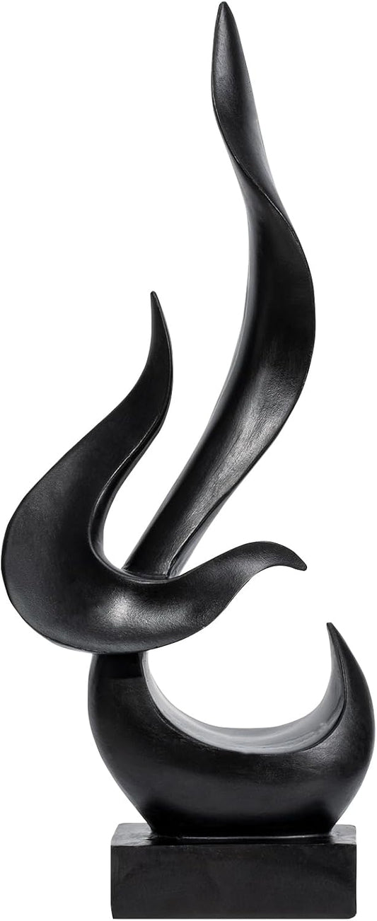 Black Fire Flame Sculpture, Art Modern Abstract Statue, Shelf Accents Decor
