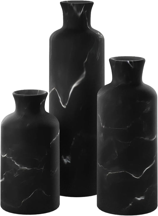 Creative Scents Black Marble Look 3pc Vase Set – Boho Vases for Decor, Modern Vases for Holding Pampas Grass, Dried/Fresh Flowers, Vases for Living Room - Kitchen, Bedroom, Office, Shelf Decor