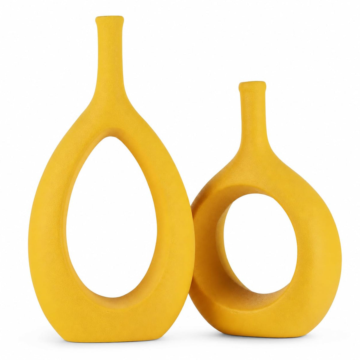 Brushed Gold Ceramic Vase Set 2,Modern Hollow Circle with Hole Flower Vase for Home Decor,for Table Centerpieces,Farmhouse,Fire Place,Living Room,Bedroom,Office,Bookshelf,Rustic Decor