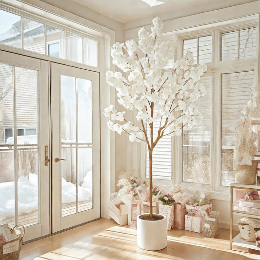 Artificial Cherry Blossom Tree 6FT 7FT 8FT – Tall Faux Sakura Tree with Silk Flowers – Indoor Outdoor Decorative Tree for Home Office Wedding Party Decor, Housewarming & Holiday Gift