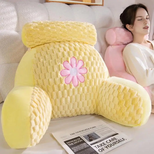 Bed Rest Reading Pillow - Kawaii Soft Lumbar Backrest Pillows Rest Cushion with Washable Cover, Bedrest Pillow with Arms for Sitting in Bed, Relaxing, Watching TV, Gaming, Cars