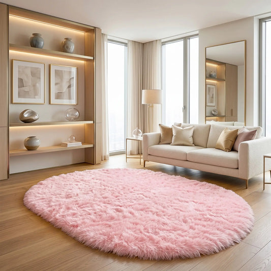 BOOPBEEP Oval Plush Soft Fluffy Rug - Modern Indoor Rugs for Living Room, Rugs For Bedroom, Game Room, Dorm, Sofa, Modern Home Decor, Carpet For Room Decor, bedroom acesories, Study And Entertainment Area - Creates Cozy Ambiance, fuze rug, Black rug, Hous