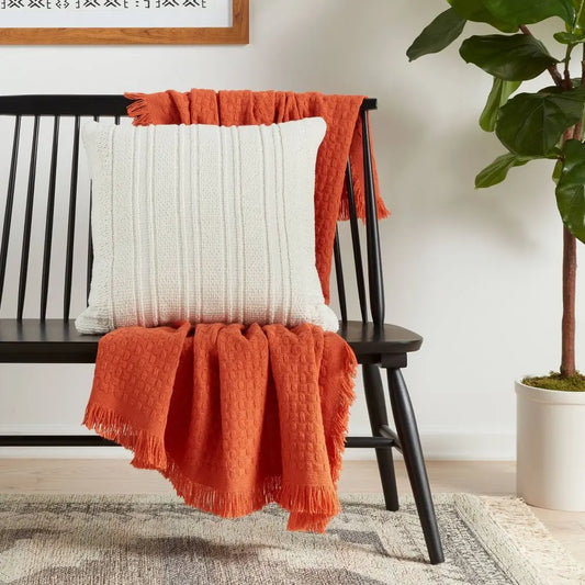 Oversized Textural Woven Square Throw Pillow Cream - Threshold: Indoor Decorative Cushion Soft Polyester