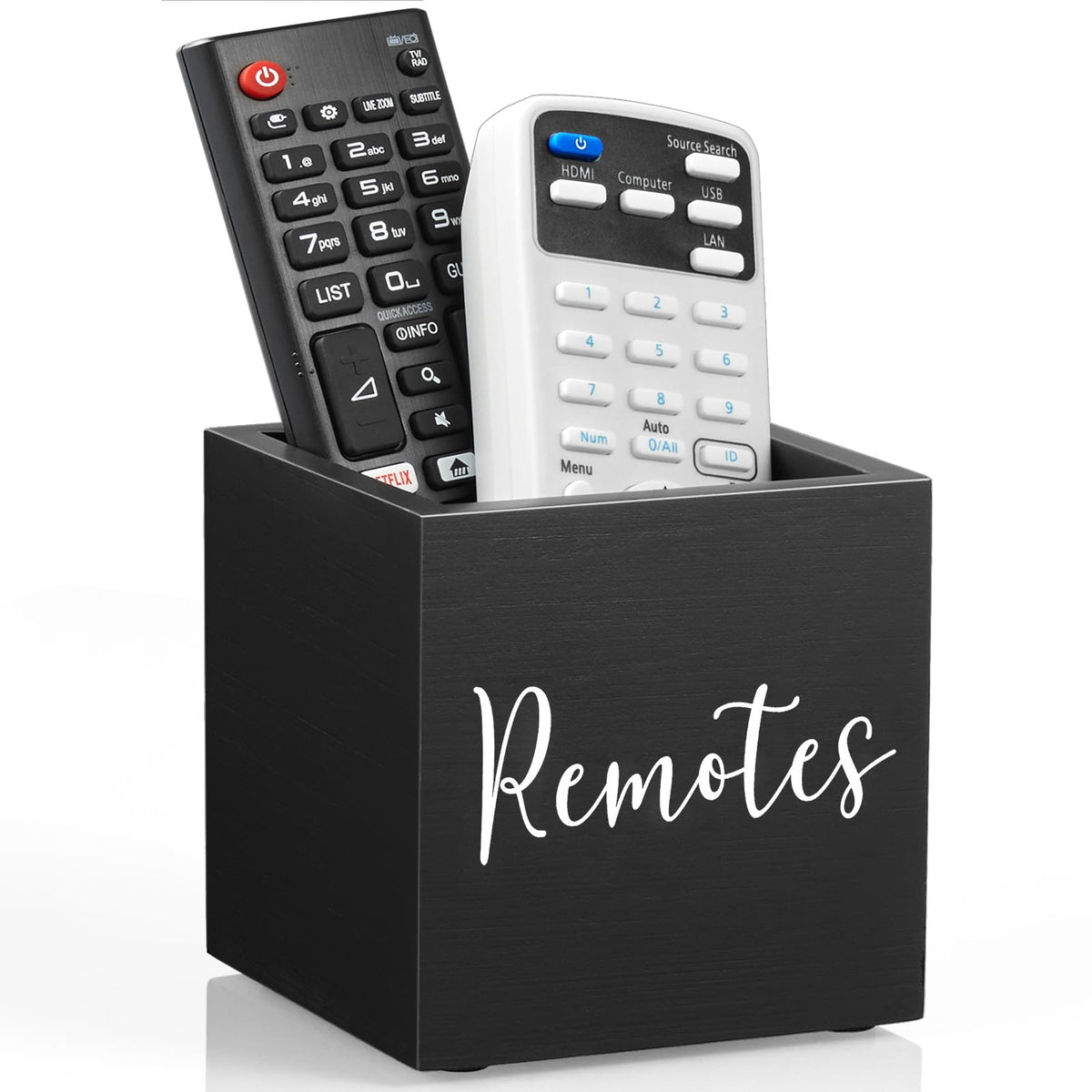 DRASTAR Remote Control Holder, Wood TV Remote Holder, Remote Storage Caddy, Remote Control Organizer (White, 2 Slots)