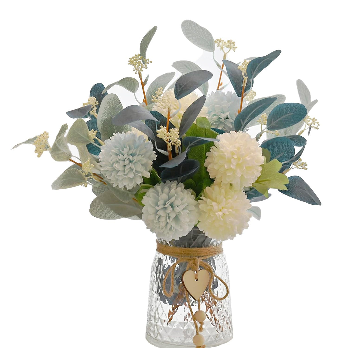 Artificial Flowers with Ceramic Vase Faux Hydrangea Flower Arrangements Table Centerpieces for Home Garden Party Wedding Decoration