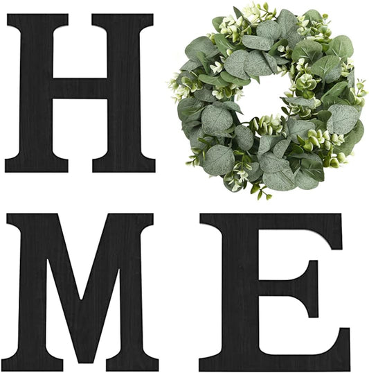 Pinkpum Wood Home Sign with Eucalyptus Wreath for O Home Decor Wall Decor