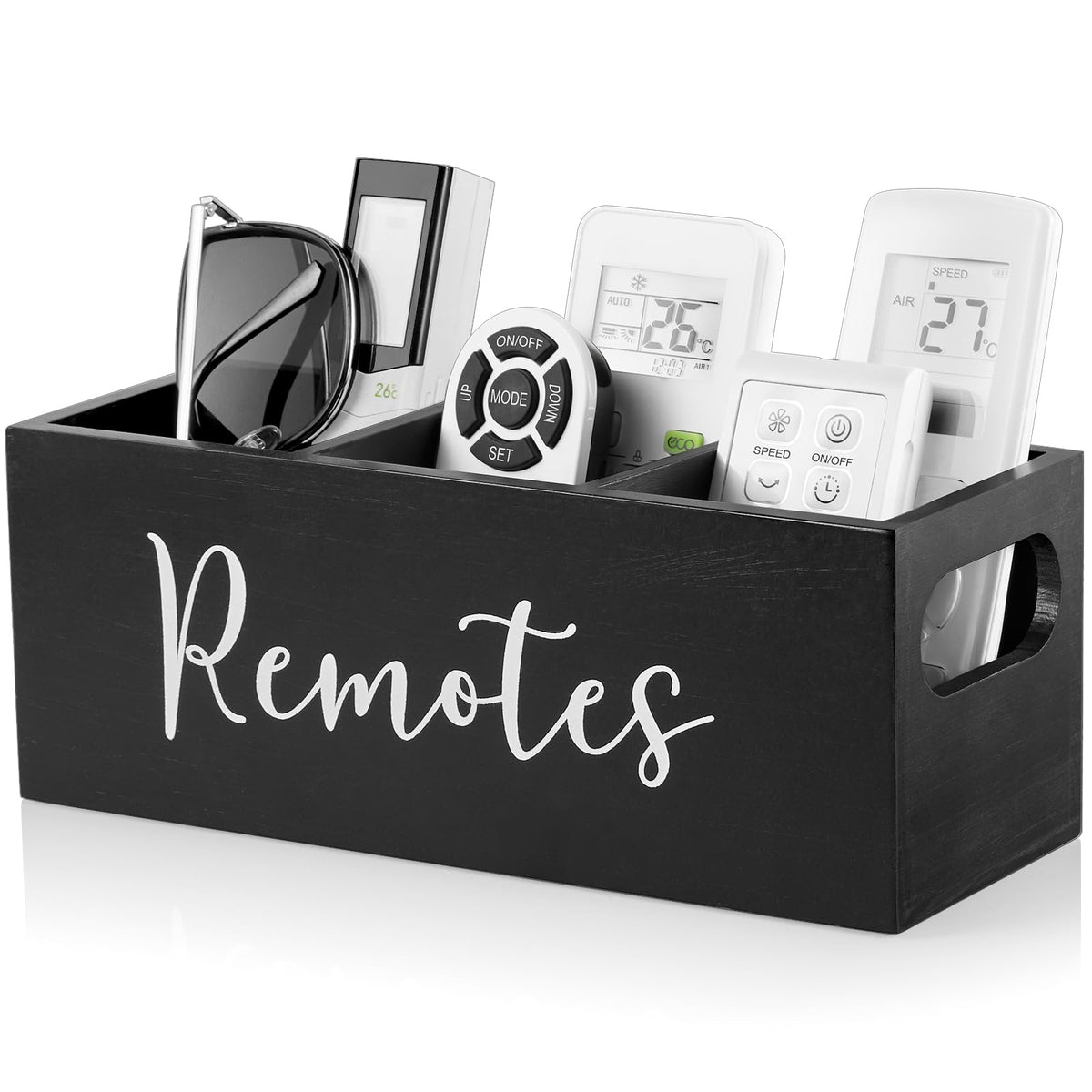 DRASTAR Remote Control Holder, Wood TV Remote Holder, Remote Storage Caddy, Remote Control Organizer (White, 2 Slots)