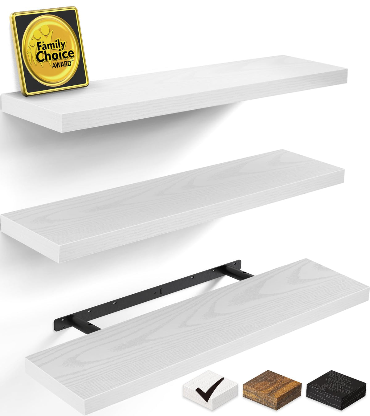 BAYKA Rustic Brown Floating Shelves 22.5in, Set of 2, Wall Mount Wood Shelf