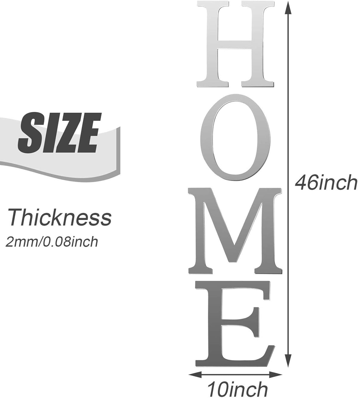 Zonon 4 Pcs 3D Home Wall Decor Letter Sign, Silver