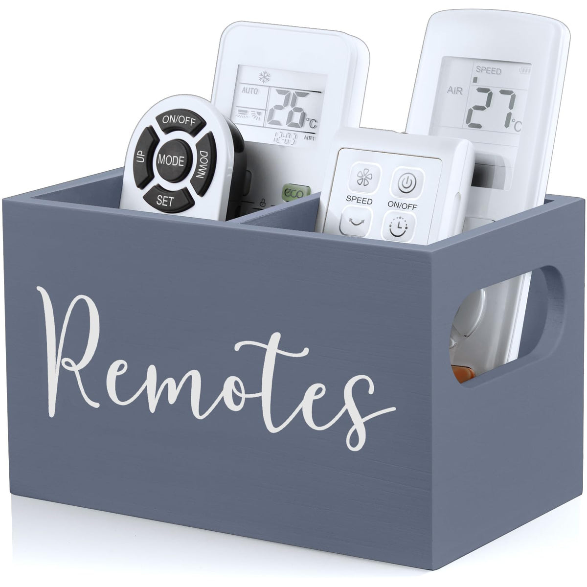DRASTAR Remote Control Holder, Wood TV Remote Holder, Remote Storage Caddy, Remote Control Organizer (White, 2 Slots)