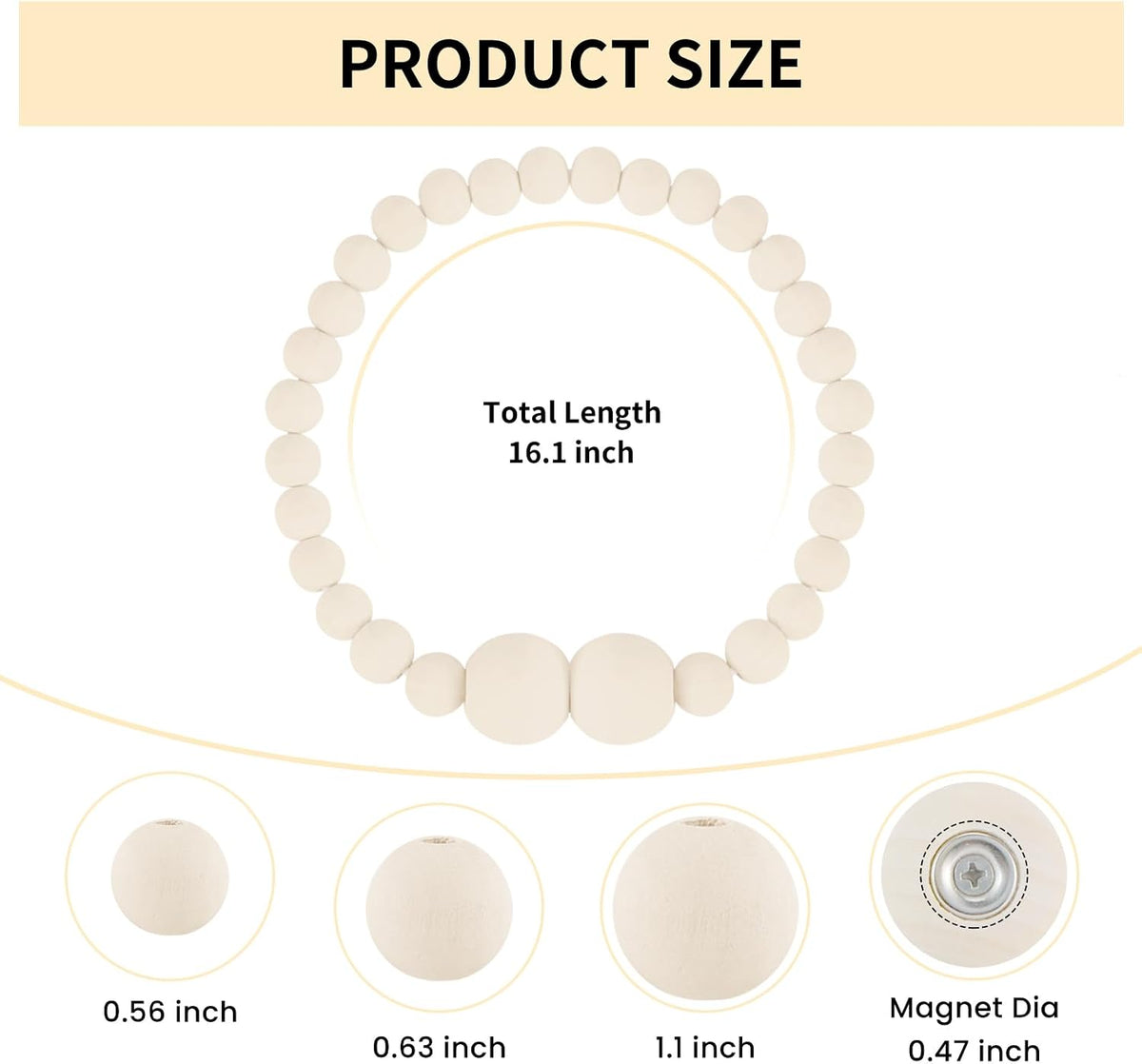 KLOGTSIND Magnetic Curtain Tiebacks, 2 Pack Wood Bead Curtain Holdbacks