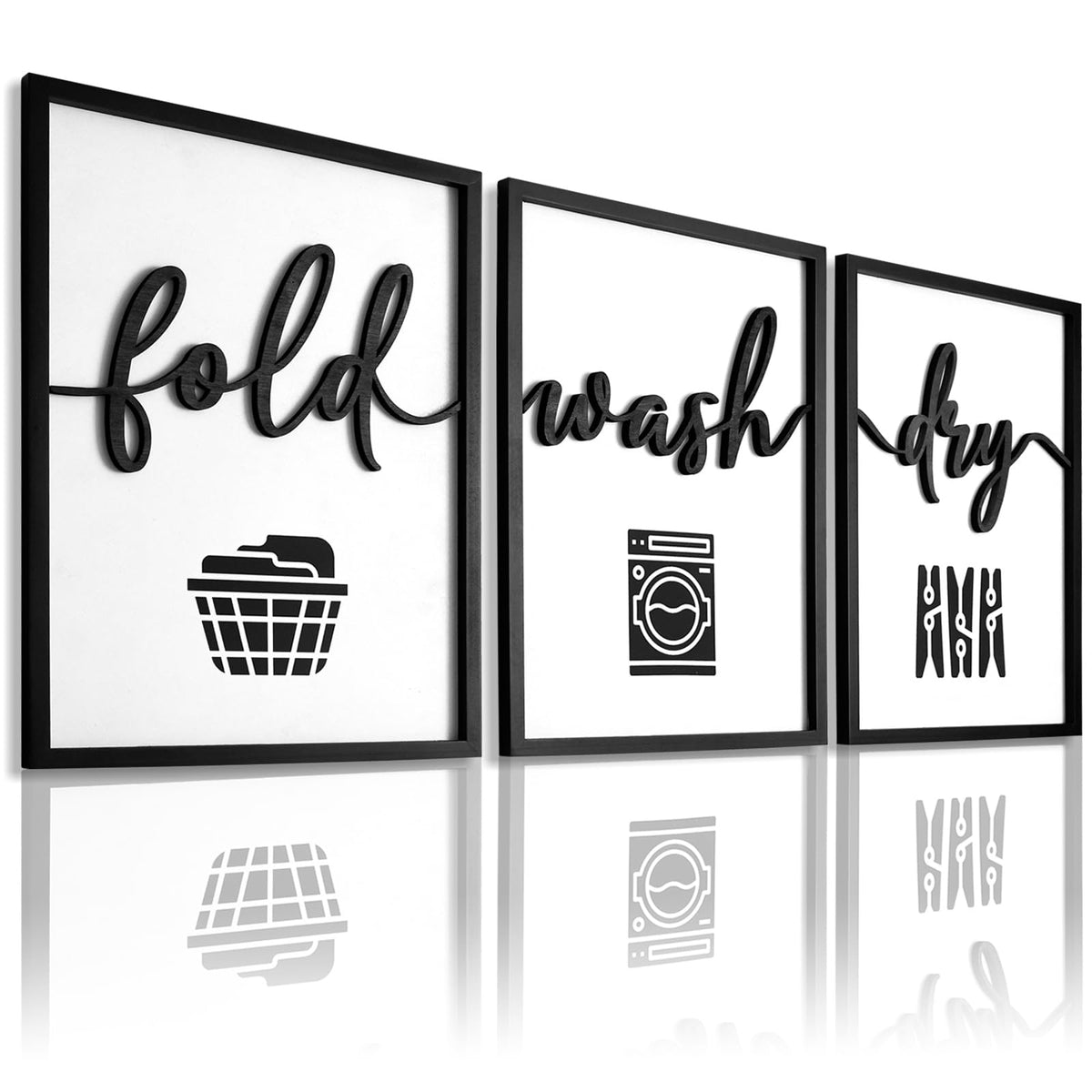 3D Wood Family Wall Decor, 36" x 16" Framed Family Sign Wall Art, 3D Pictures for Living Room (Ready to Hang, 12x16 inches, Set of 3, Framed)