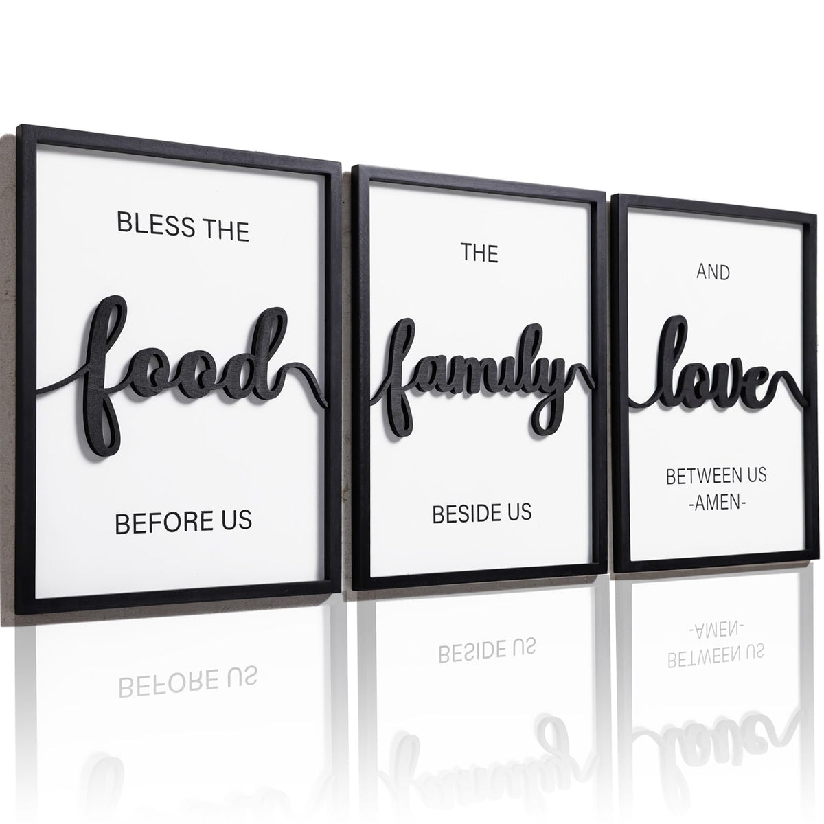 3D Wood Family Wall Decor, 36" x 16" Framed Family Sign Wall Art, 3D Pictures for Living Room (Ready to Hang, 12x16 inches, Set of 3, Framed)