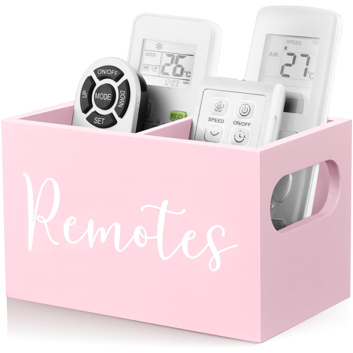 DRASTAR Remote Control Holder, Wood TV Remote Holder, Remote Storage Caddy, Remote Control Organizer (White, 2 Slots)