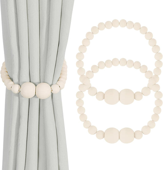 KLOGTSIND Magnetic Curtain Tiebacks, 2 Pack Wood Bead Curtain Holdbacks
