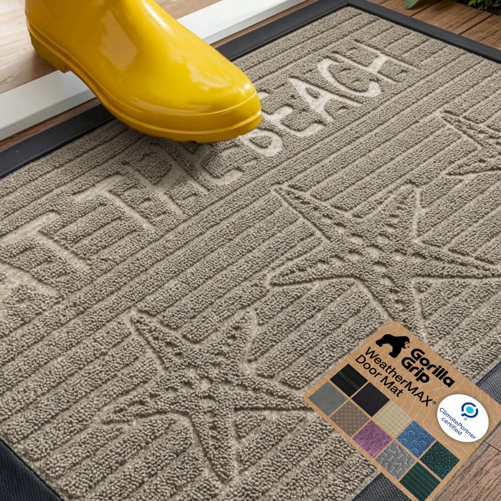 GORILLA GRIP WeatherMAX Door Mat, Indoor Outdoor Use, 29x17 Gray Diamond