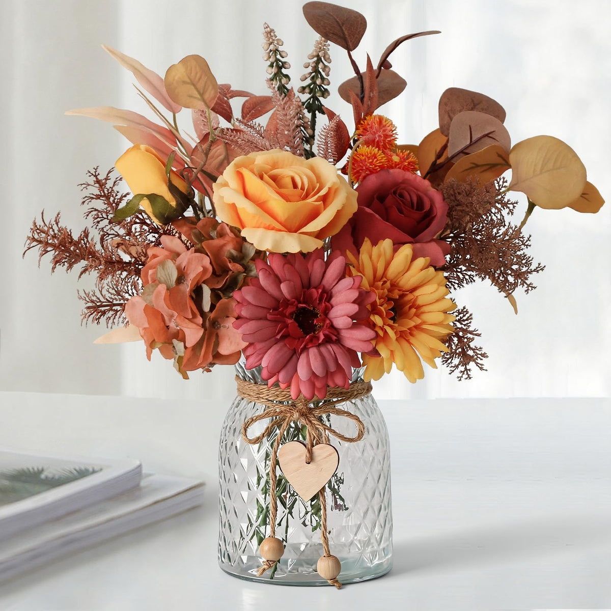 Leftover Fake Flowers in Vase,Faux Flowers in Vase,Table Centerpieces for Dining Room,Flower Centerpieces for Tables,Artificial Flowers,Kitchen Decor,Coffee Table Decor
