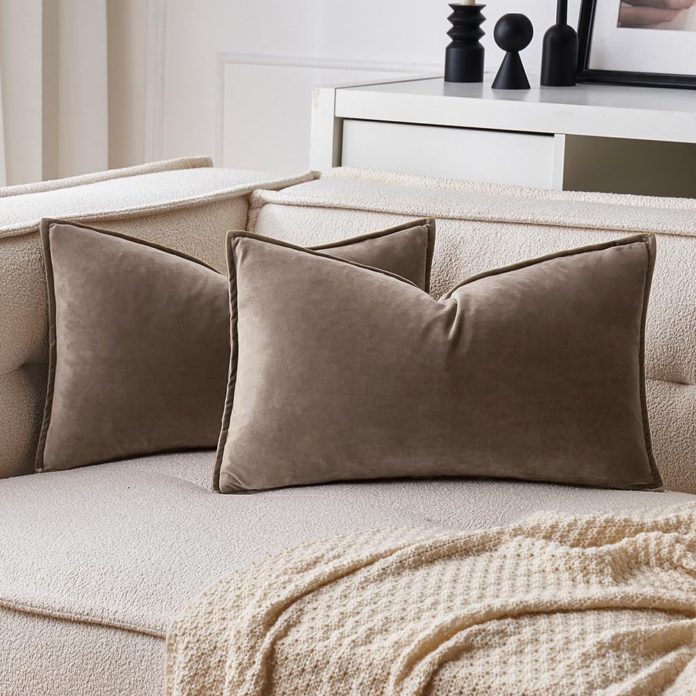 MIULEE Decorative Dark Coffee Velvet Throw Pillow Covers for Couch 20x20 in