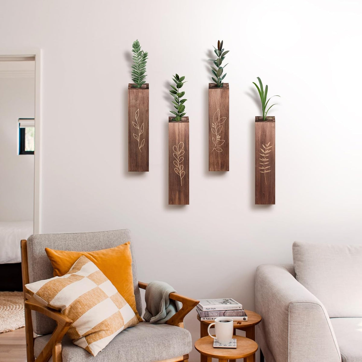 Wooden Wall Vase Planter Set of 4