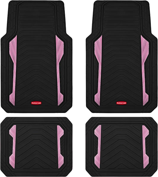Rubbermaid Car Floor Mat, Heavy Duty All-Weather Car Mats Full Set with Dual-Tone Pink Aluminum Inserts – Universal Fit, Anti-Slip Backing, Trim-to-Fit for Most SUV, Sedan, Van