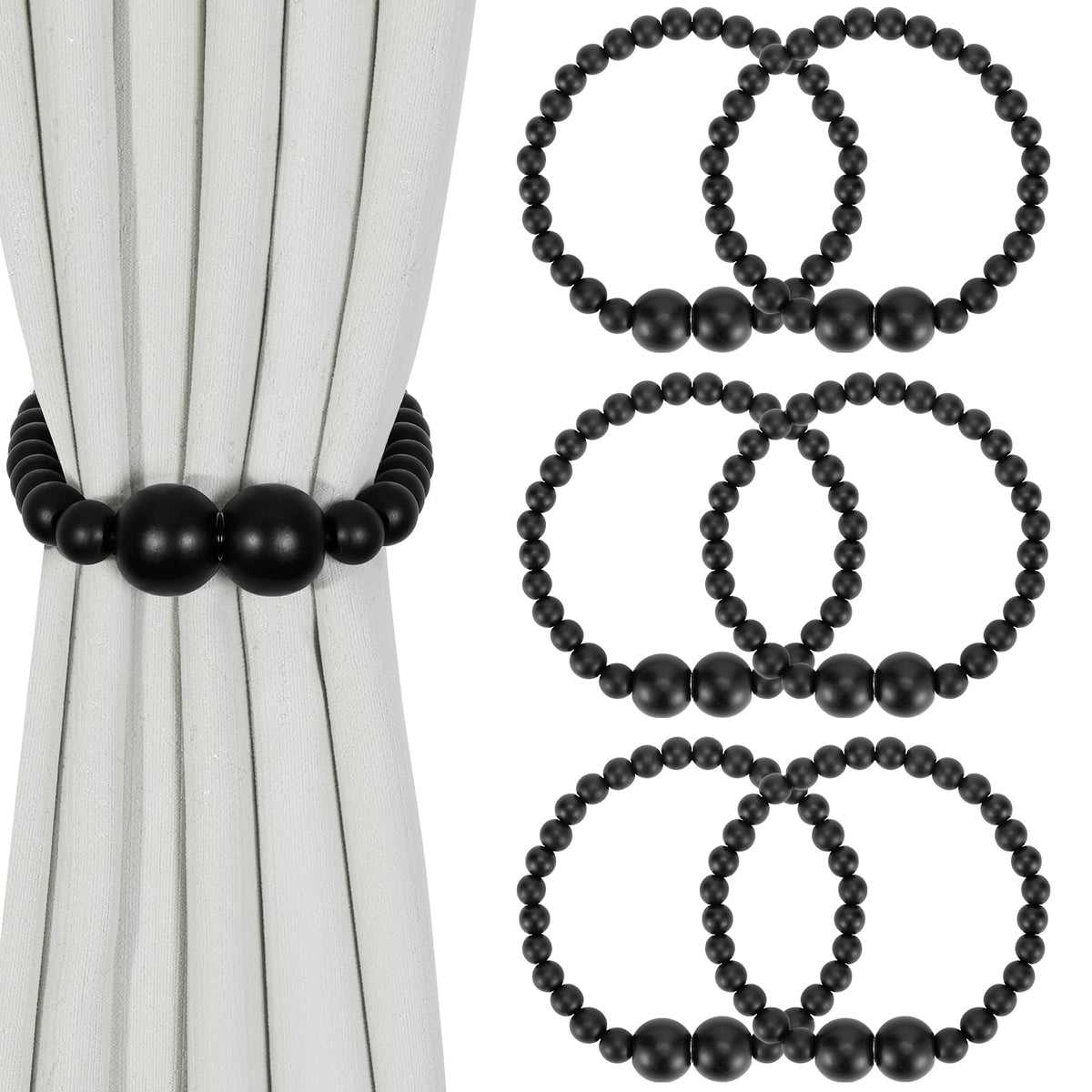 KLOGTSIND Magnetic Curtain Tiebacks, 2 Pack Wood Bead Curtain Holdbacks