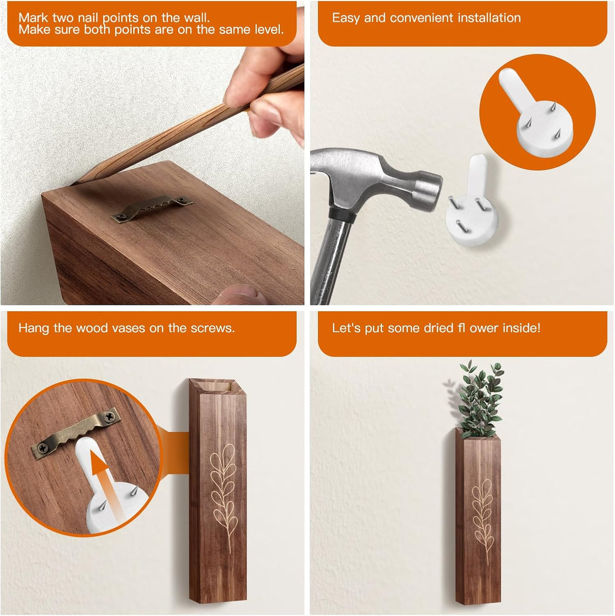Wooden Wall Vase Planter Set of 4
