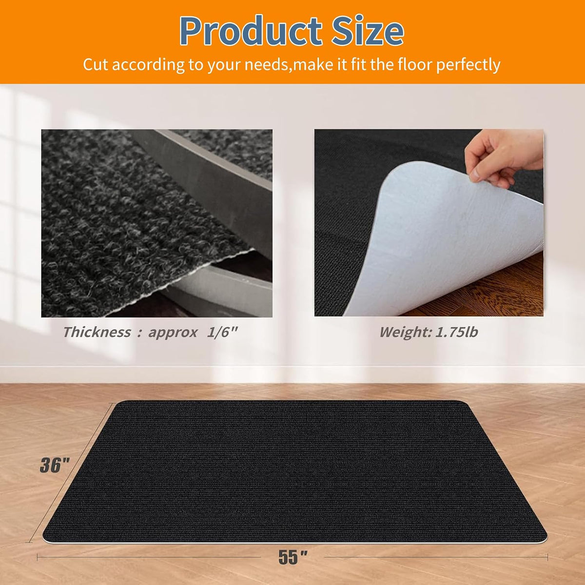 Upgraded Chair Mat for Hardwood & Tile Floor,36"x 55" Desk Chair Mat,Anti-Slip Office Chair Mat, Computer Gaming Floor Mat for Rolling Chair, Under Desk Rug Floor Protector,Easy to Clean,Black